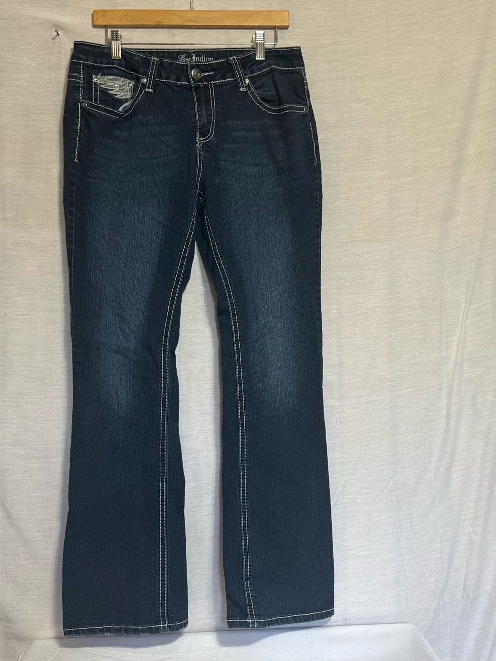 Love Indigo Premium Dark Wash Bootcut Jeans Embellished Size 12